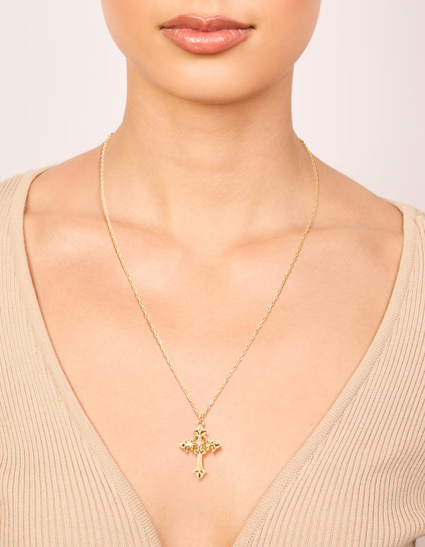 Waterproof Gold Plated Stainless Steel Gothic Cross Necklace