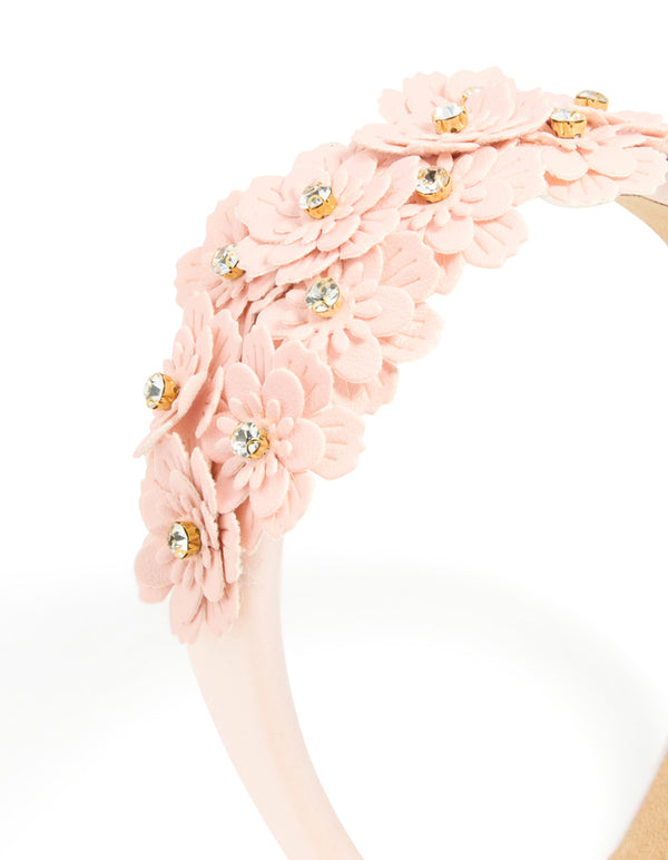 Pink PU Leather Cutout Flowers Headband