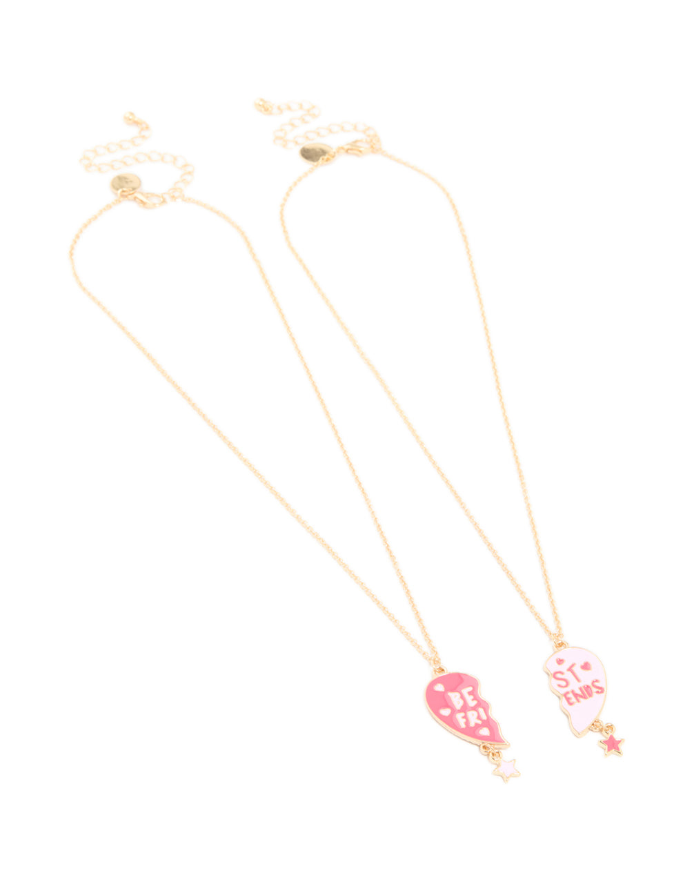 Kids Gold Pink Heart With A Star Drop BFF Necklaces 2-Pack