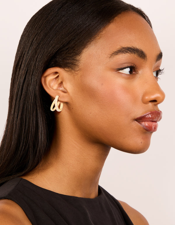 Waterproof Gold Plated Stainless Steel Cubic Zirconia Double Illusion Hoop Earrings