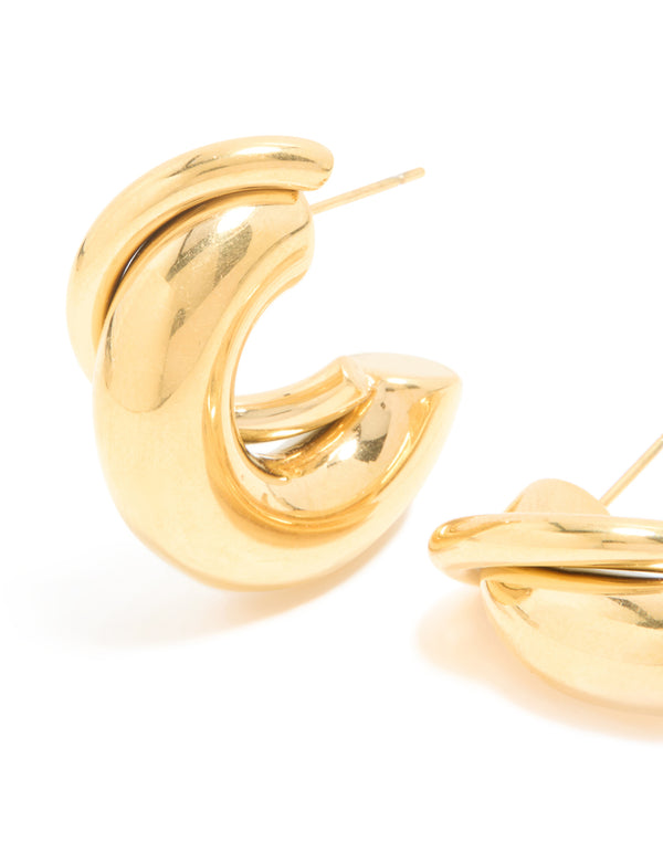 Designed with waterproof gold plated stainless steel medium illusion hoop earrings featuring statement style close up view