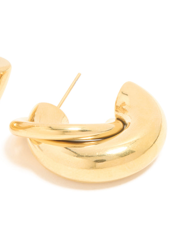 Highlighting waterproof gold plated stainless steel medium illusion hoop earrings with statement style post detail view
