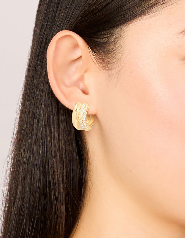 Waterproof Gold Plated Stainless Steel Cubic Zirconia Pave Illusion Hoop Earrings