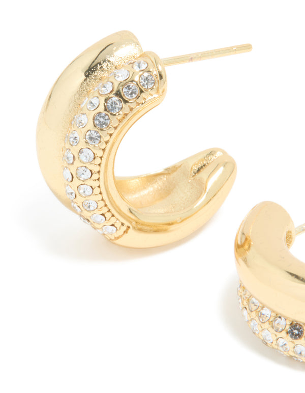 Waterproof Gold Plated Stainless Steel Cubic Zirconia Pave Illusion Hoop Earrings