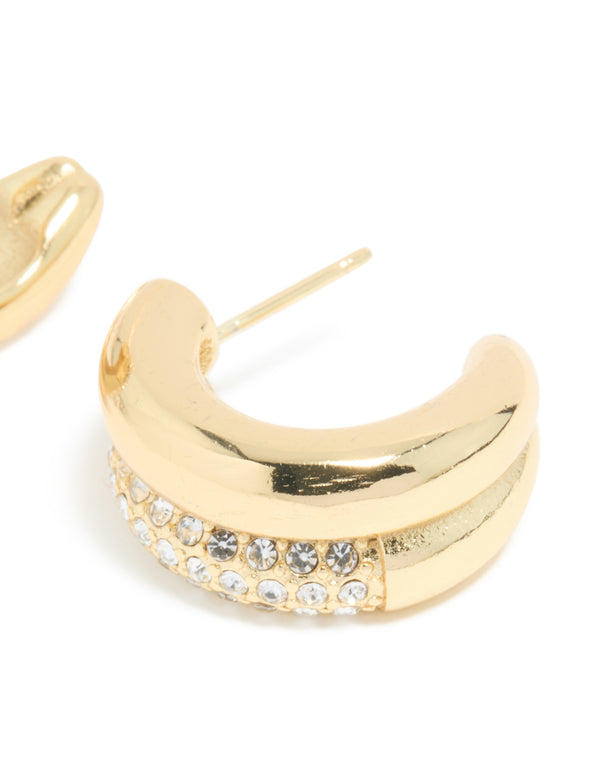 Waterproof Gold Plated Stainless Steel Cubic Zirconia Pave Illusion Hoop Earrings