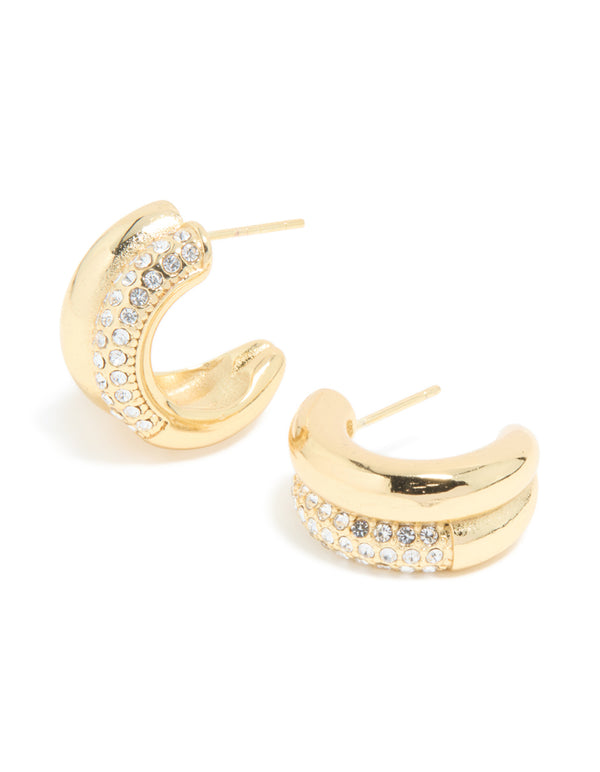 Waterproof Gold Plated Stainless Steel Cubic Zirconia Pave Illusion Hoop Earrings
