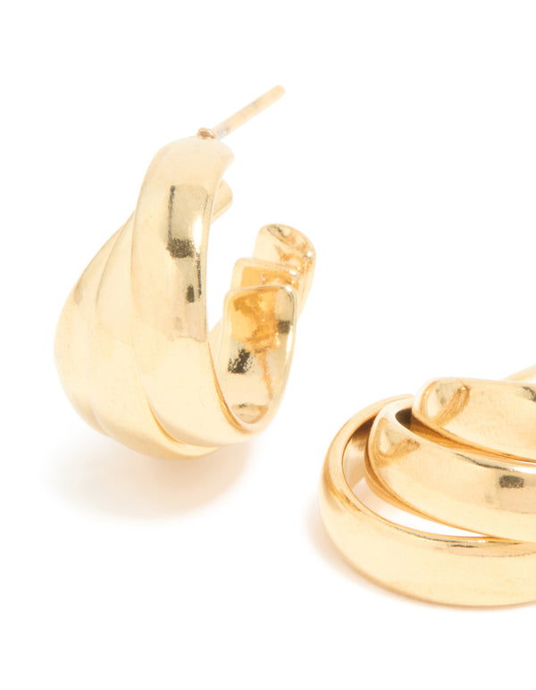 Waterproof Gold Plated Stainless Steel Triple Wrapped Illusion Hoop Earrings