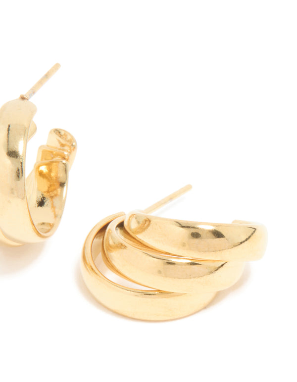 Waterproof Gold Plated Stainless Steel Triple Wrapped Illusion Hoop Earrings