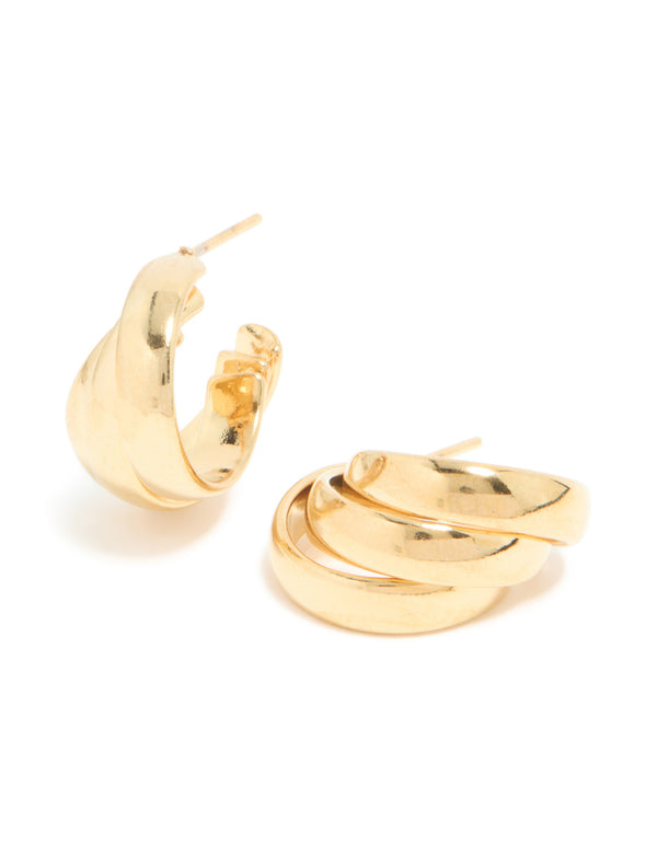 Waterproof Gold Plated Stainless Steel Triple Wrapped Illusion Hoop Earrings
