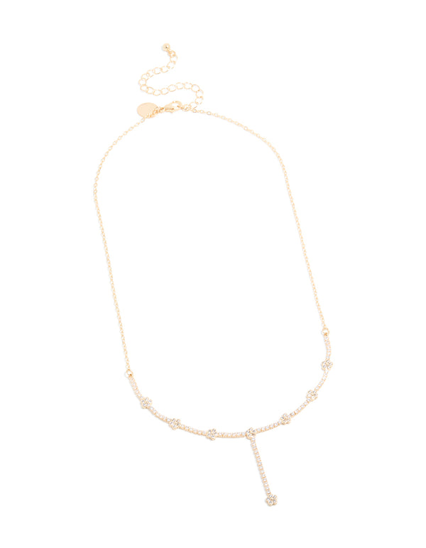 Gold Cubic Zirconia Floral Y-Necklace