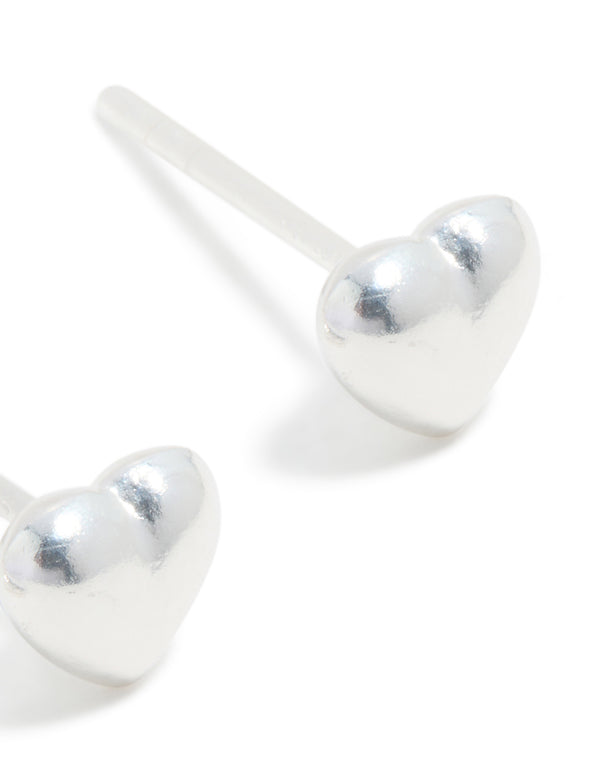 Sterling Silver Chubby Heart Stud Earrings