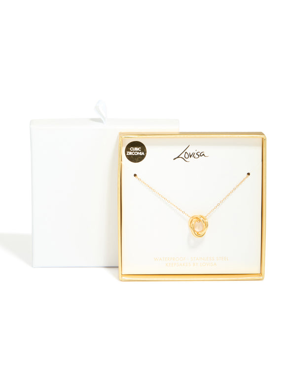 Waterproof Gold Plated Stainless Steel Cubic Zirconia Triple Circle Link Necklace