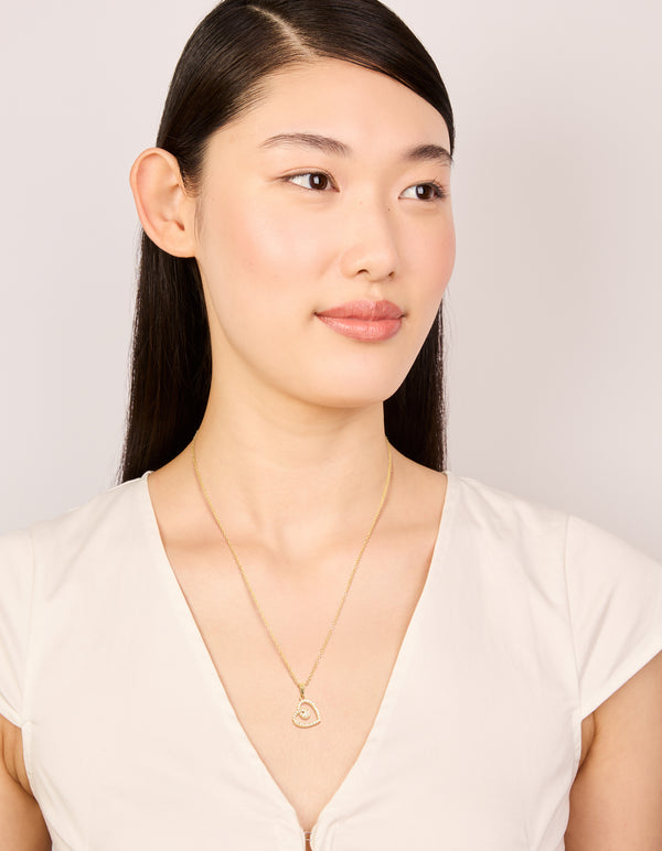 Waterproof Gold Plated Stainless Steel Cubic Zirconia Heart Pendant Necklace