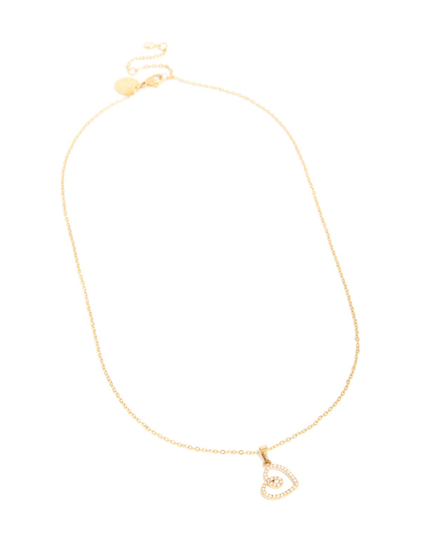 Introducing a waterproof heart pendant necklace with gold plated stainless steel and cubic zirconia in dainty style front view