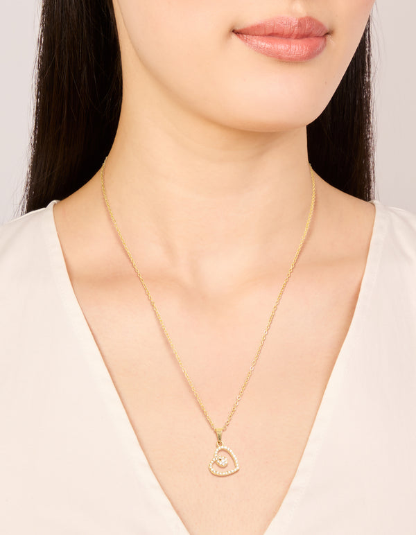 Waterproof Gold Plated Stainless Steel Cubic Zirconia Heart Pendant Necklace