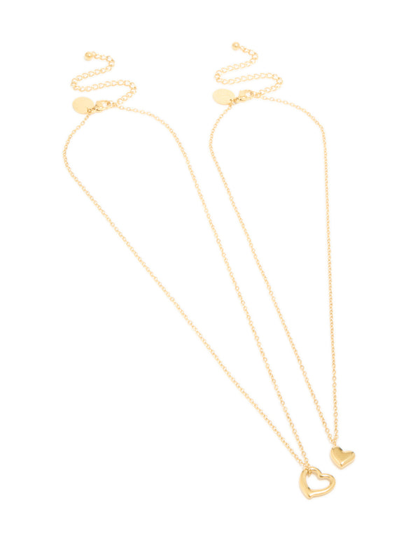 Waterproof Gold Plated Stainless Steel Cut Out Heart & Solid Heart Necklaces 2-Pack