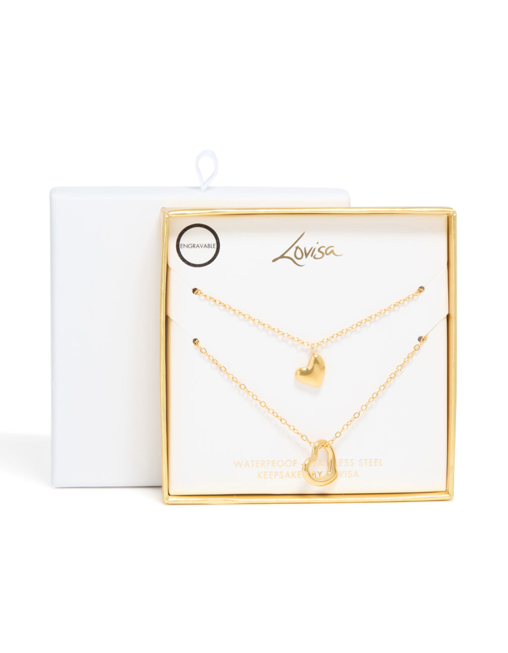 Waterproof Gold Plated Stainless Steel Cut Out Heart & Solid Heart Necklaces 2-Pack