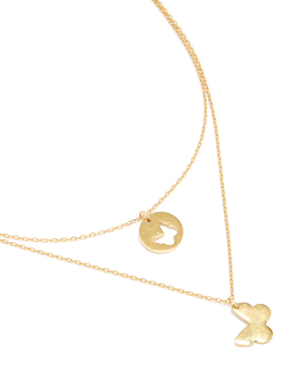 Waterproof Gold Plated Stainless Steel BFF Butterfly Layered Necklace
