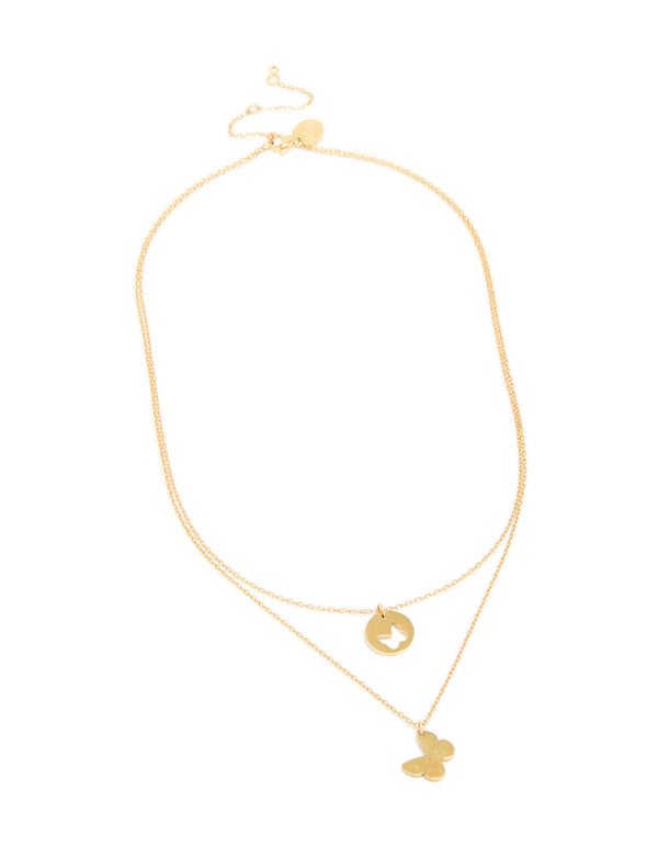 Waterproof Gold Plated Stainless Steel BFF Butterfly Layered Necklace