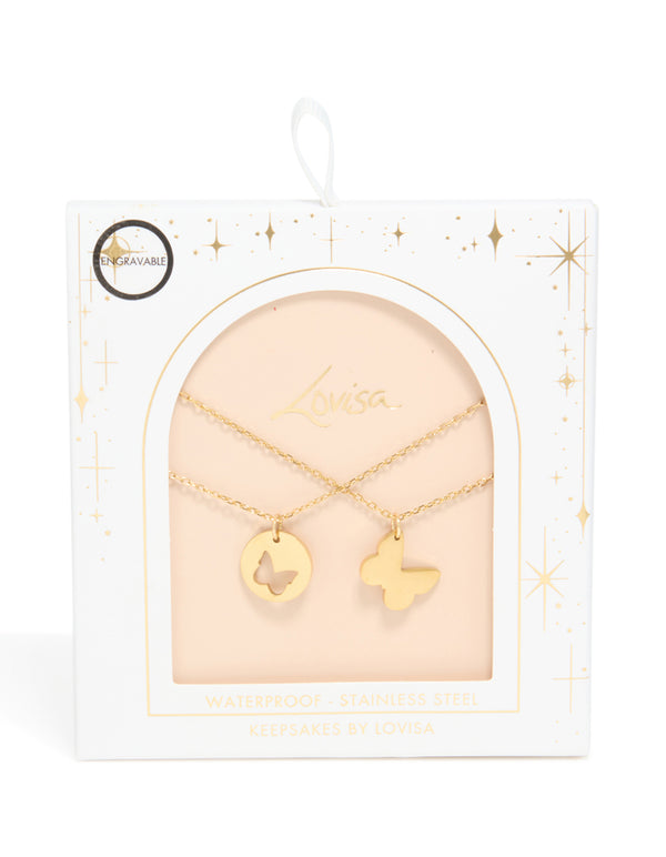 Waterproof Gold Plated Stainless Steel BFF Butterfly Layered Necklace