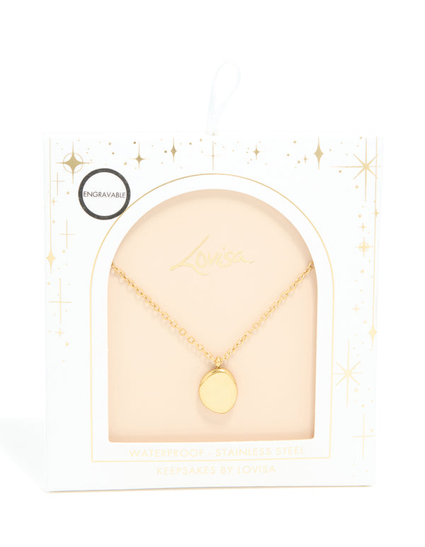 Waterproof Gold Plated Stainless Steel Oval Engravable Pendant Necklace
