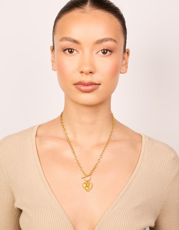 Waterproof Gold Plated Stainless Steel Chunky Heart T&O Necklace