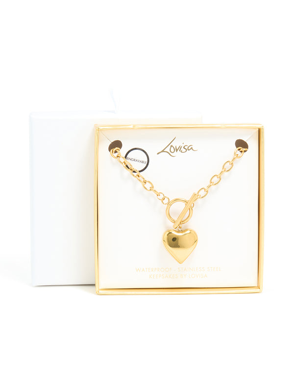 Waterproof Gold Plated Stainless Steel Chunky Heart T&O Necklace