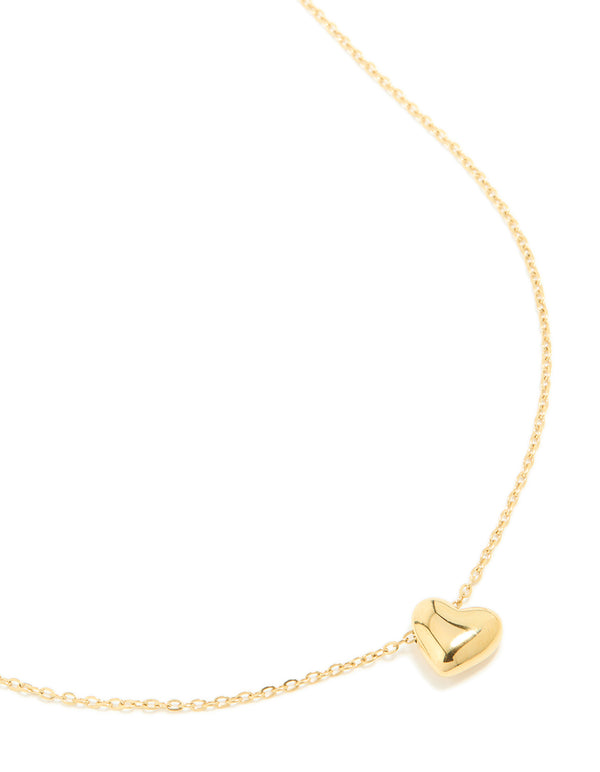Waterproof Gold Plated Stainless Steel Chunky Heart Pendant Necklace