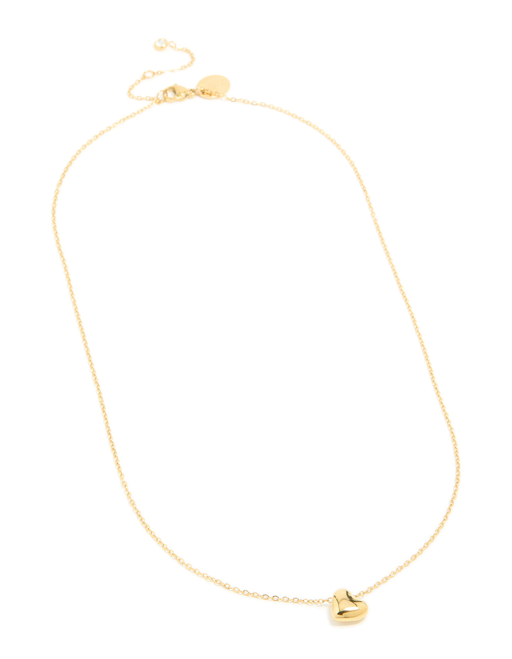 This waterproof gold plated stainless steel dainty heart pendant necklace style front view