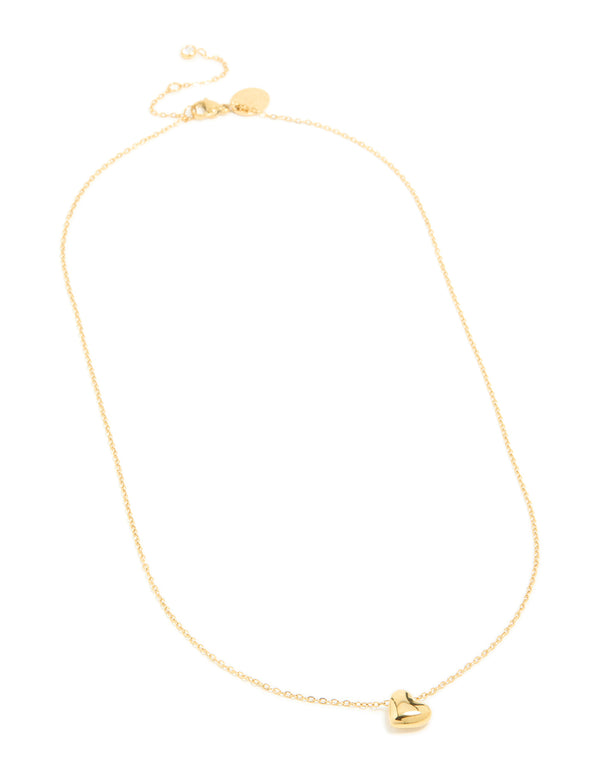 Waterproof Gold Plated Stainless Steel Chunky Heart Pendant Necklace