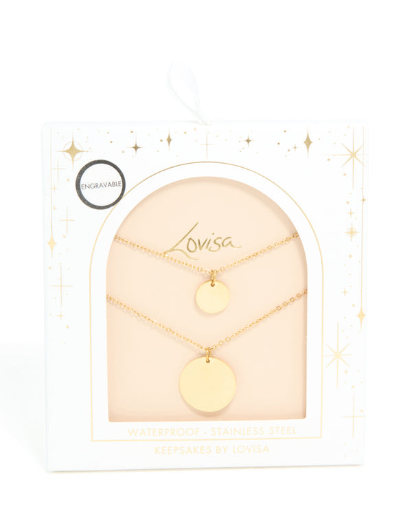Waterproof Gold Plated Stainless Steel Disc Layered Necklace