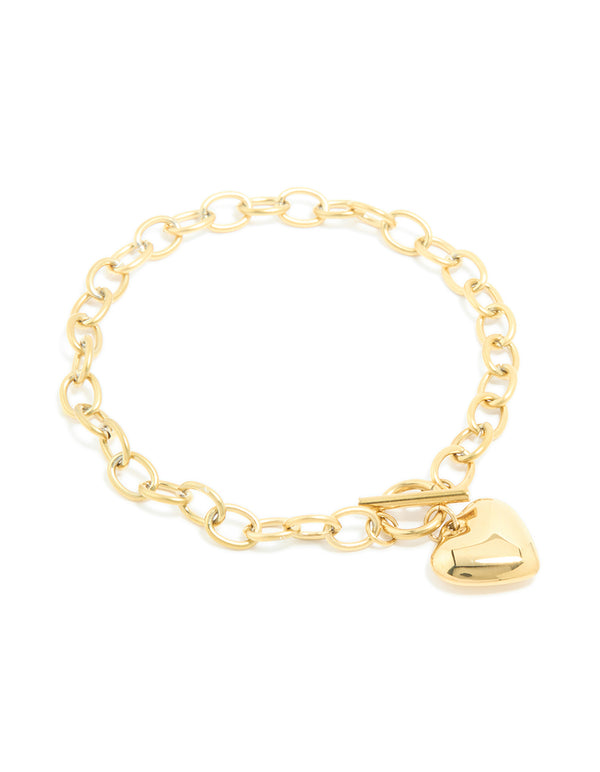 Waterproof Gold Plated Stainless Steel Chunky Heart Charm Bracelet