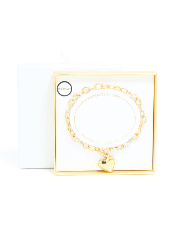 Waterproof Gold Plated Stainless Steel Chunky Heart Charm Bracelet