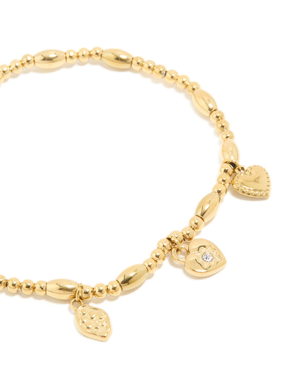 Waterproof Gold Plated Stainless Steel Triple Heart Stretch Bracelet