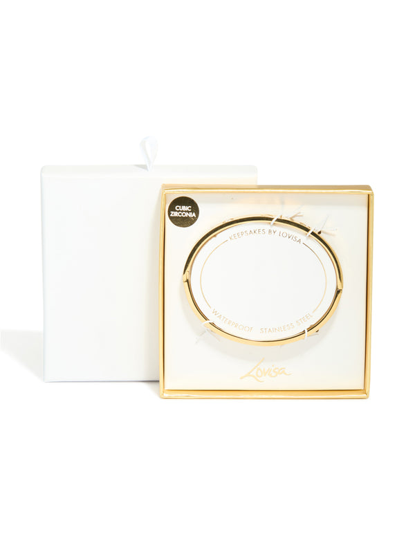 Waterproof Gold Plated Stainless Steel Cubic Zirconia Heart Bangle