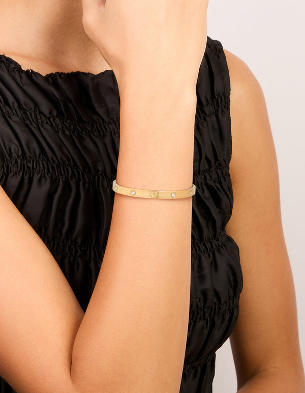 Waterproof Gold Plated Stainless Steel Cubic Zirconia Heart Bangle