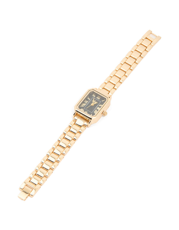 Gold Black Rectangle Roman Numeral Watch