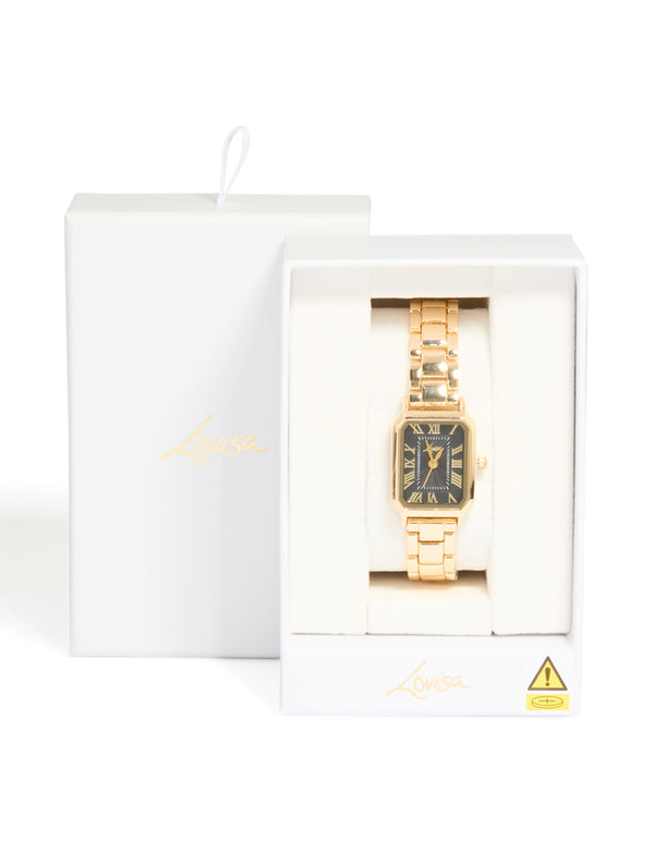 Gold Black Rectangle Roman Numeral Watch