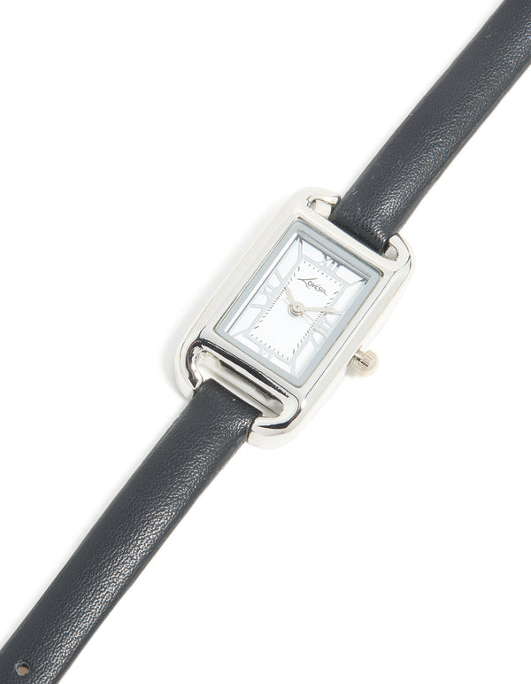 Silver Black PU Leather Mini Loop Watch