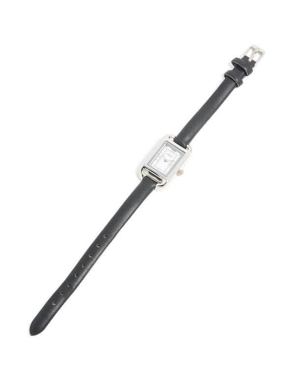 Silver Black PU Leather Mini Loop Watch