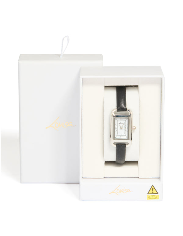 Silver Black PU Leather Mini Loop Watch