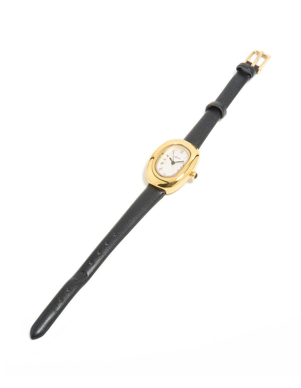 Black PU Leather Bubble Oval Watch