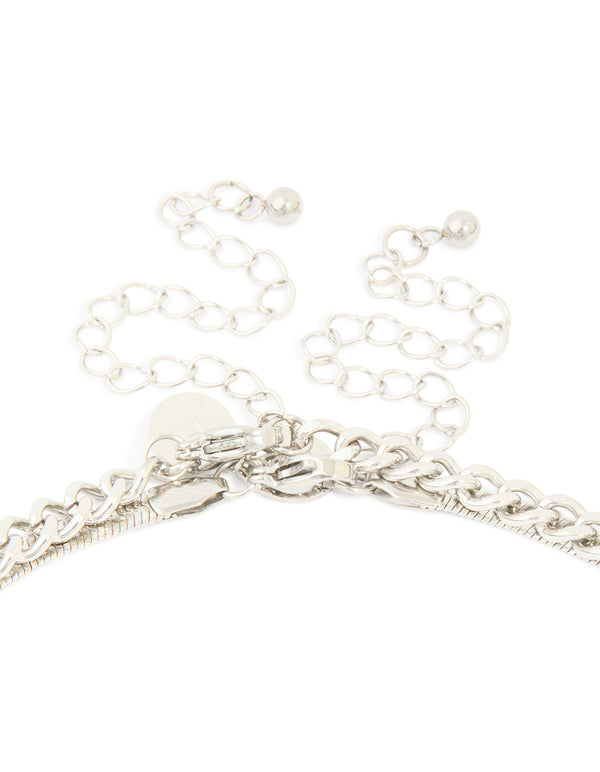 Mens Waterproof Stainless Steel Cross & Snake Chain Layered Necklace