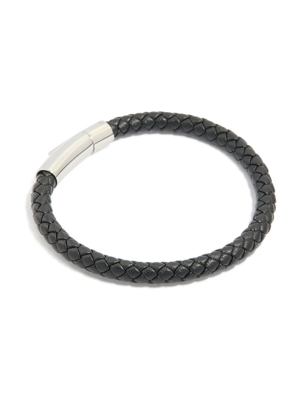 Mens Waterproof Stainless Steel Single Braided Cord Bracelet