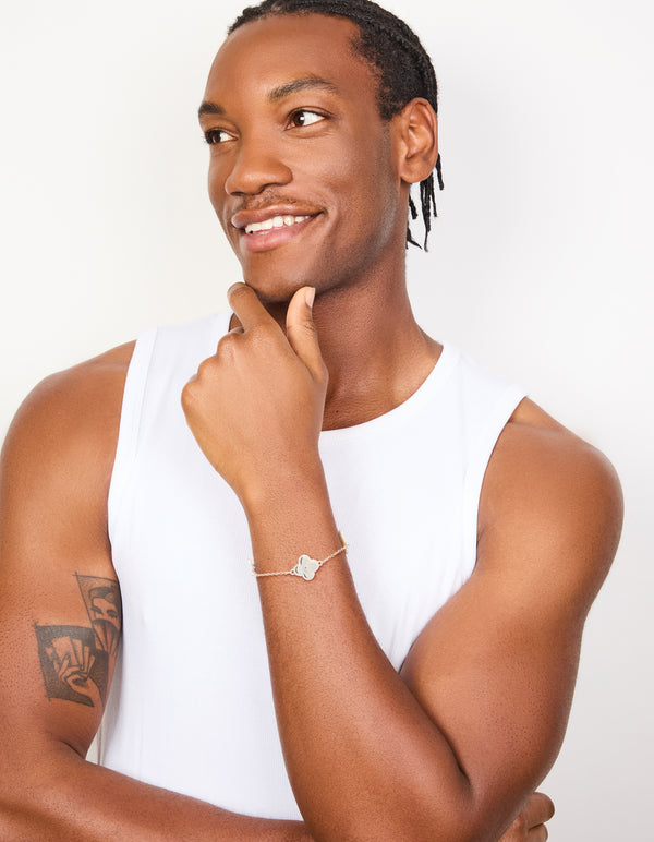 Mens Waterproof Stainless Steel Classic Clover Chain Bracelet