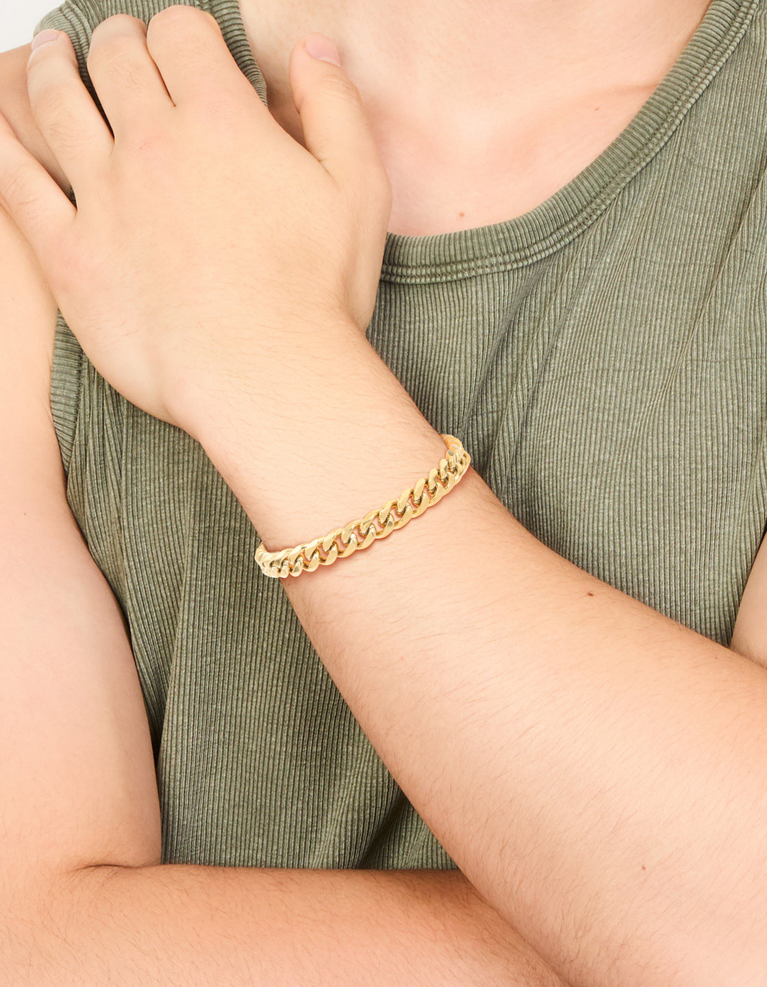 Mens Waterproof Gold Plated Stainless Steel Small Miami Cuban Link Bracelet