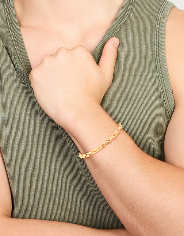 Mens Waterproof Gold Plated Stainless Steel Detailed Chain Link Bracelet