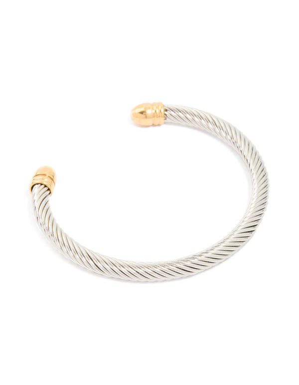 Mens Waterproof Stainless Steel Large Twisted Wire Cuff