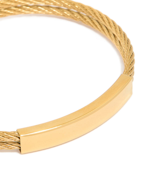 Mens Waterproof Gold Plated Stainless Steel Twin Wire Twist Wrist Cuff