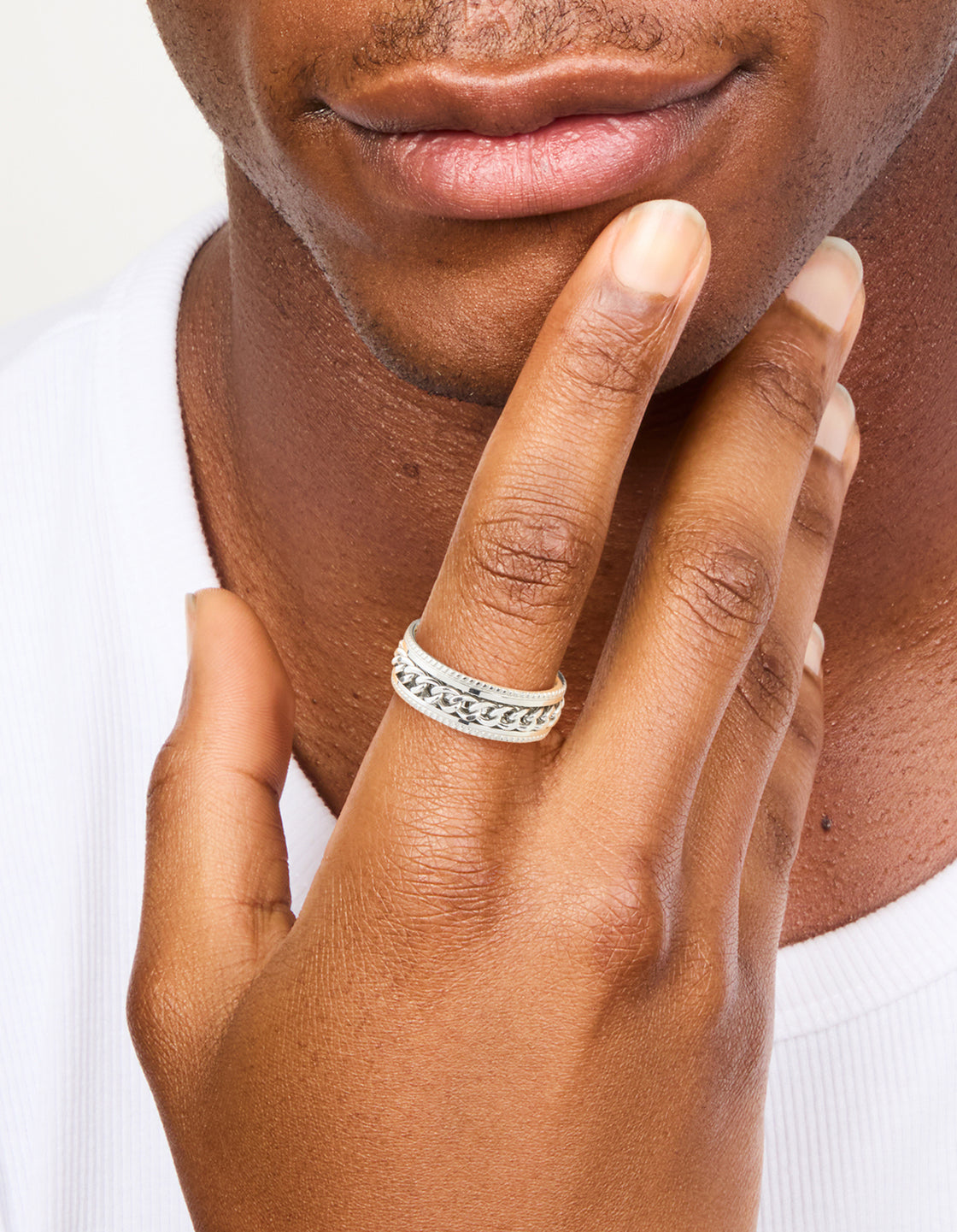 Mens Waterproof Stainless Steel Chain Detail Band Ring